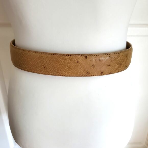 Nocona Tan Ostrich Pattern Leather Belt Western Boho Size 30 Silver Tone Buckle - Picture 2 of 9